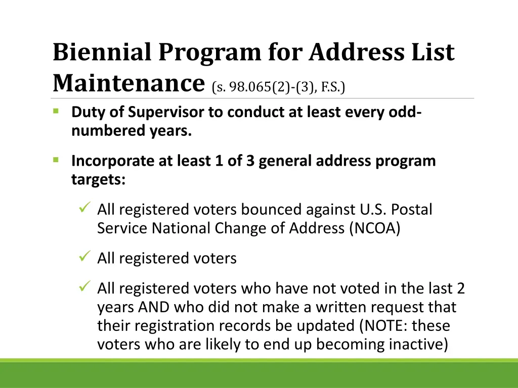 biennial program for address list maintenance