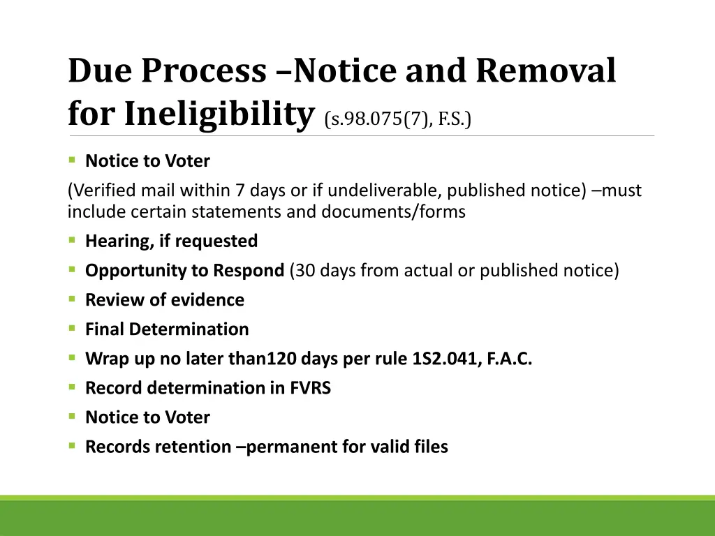 due process notice and removal for ineligibility