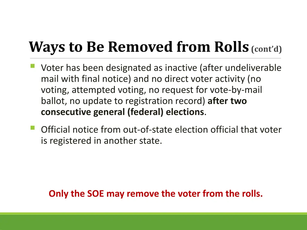 ways to be removed from rolls cont d