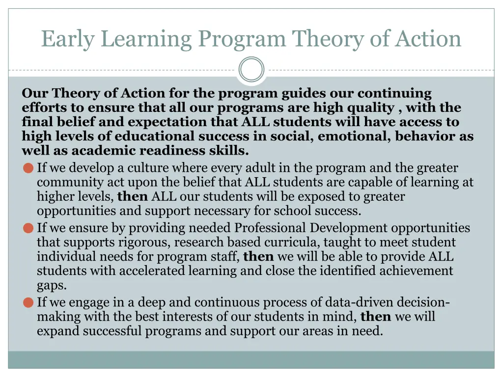 early learning program theory of action