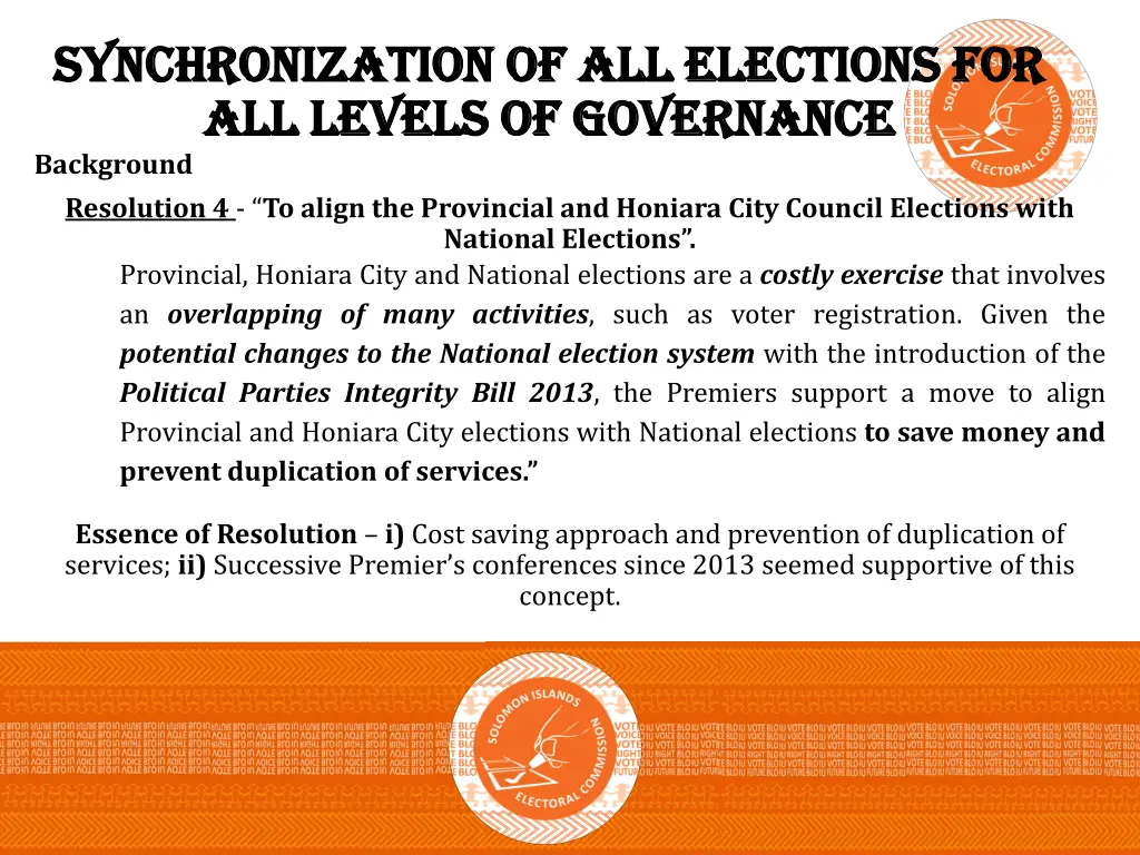 synchronization of all elections