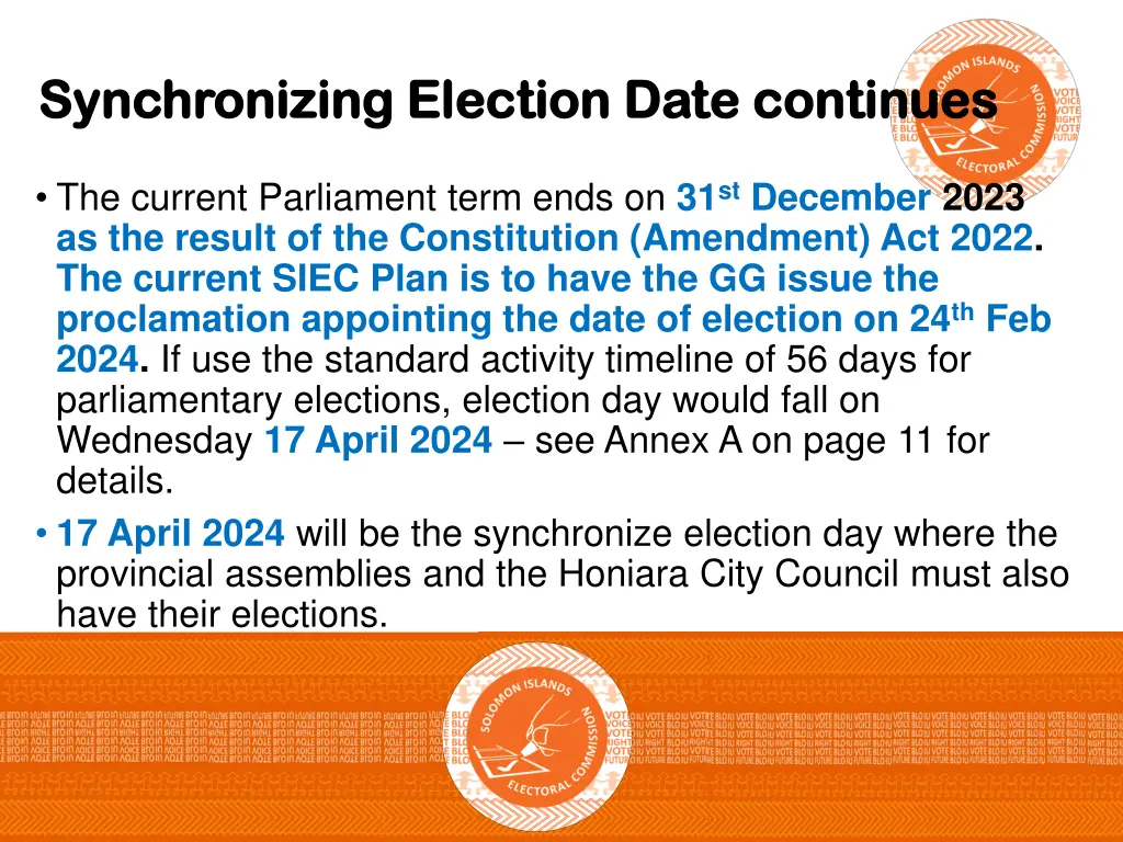 synchronizing election date continues