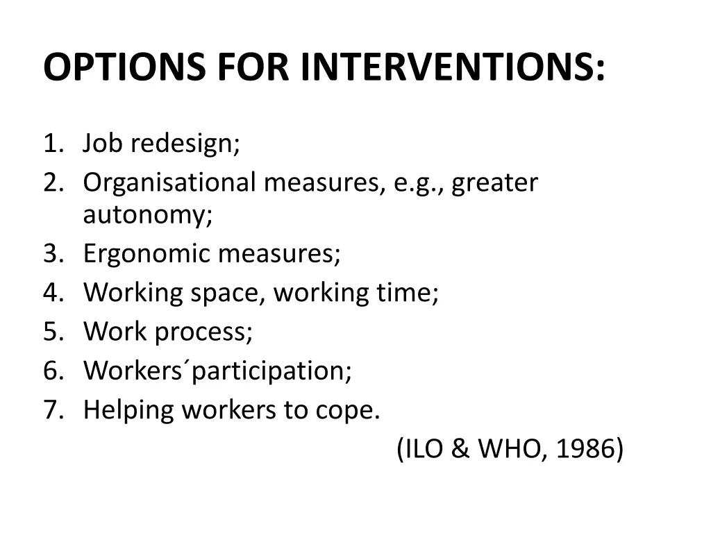 options for interventions