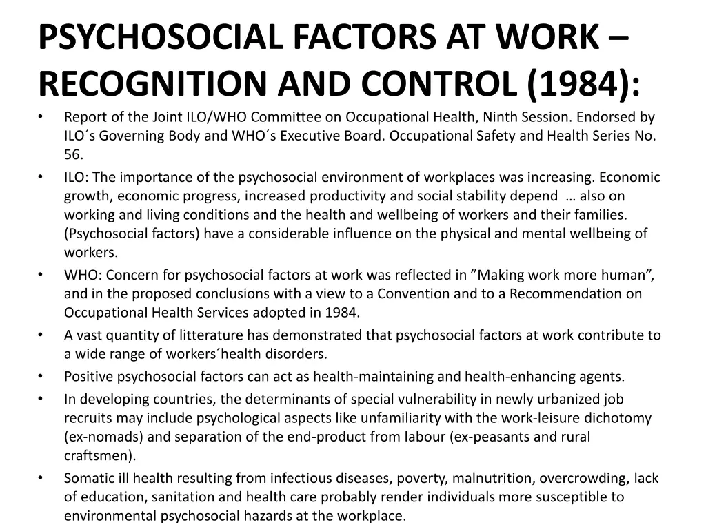 psychosocial factors at work recognition