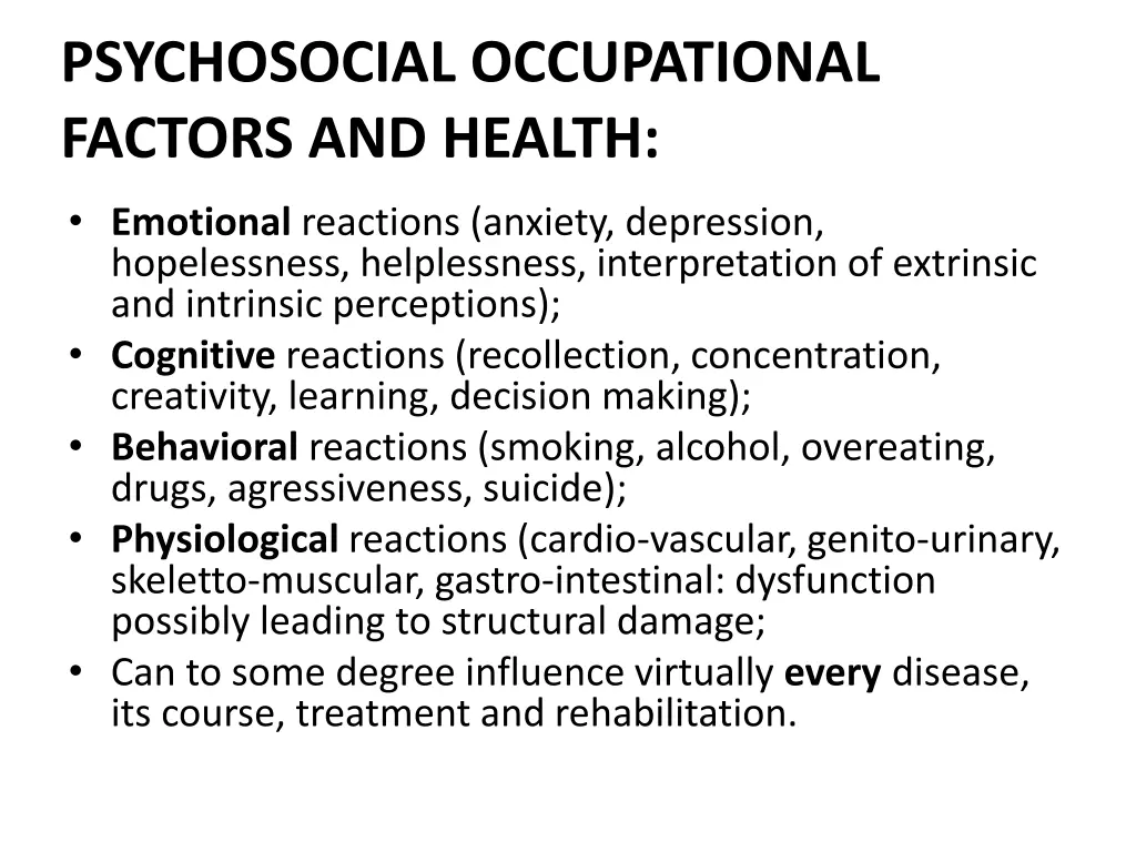 psychosocial occupational factors and health