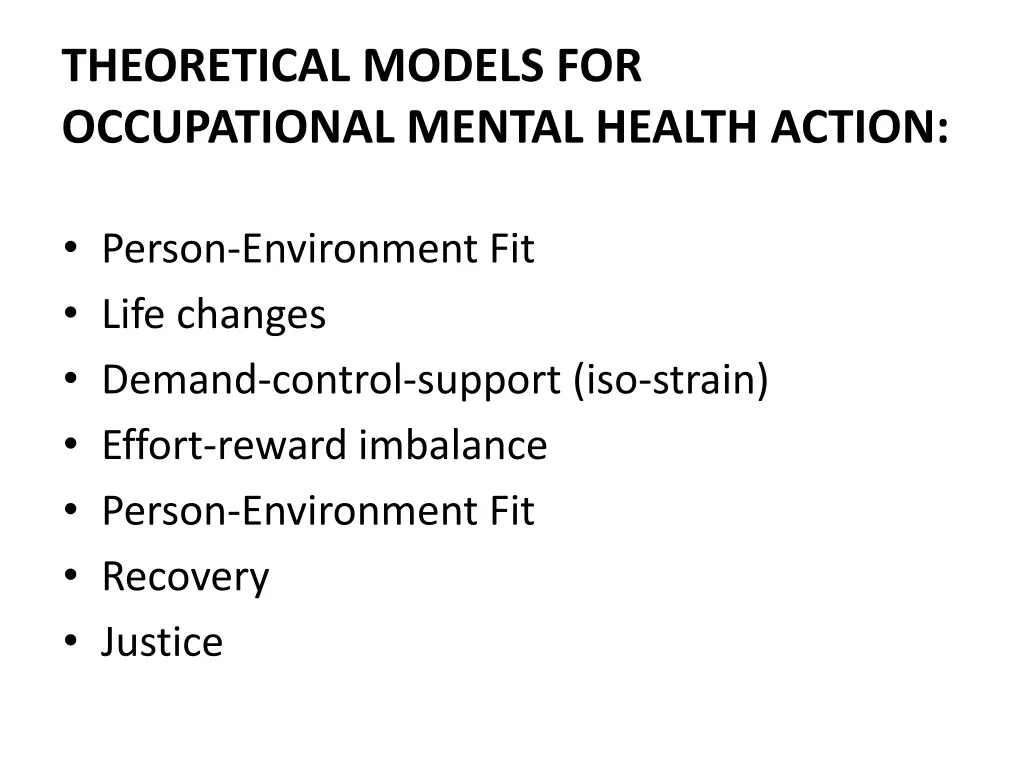 theoretical models for occupational mental health