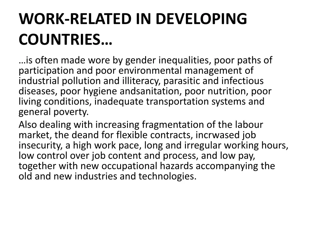 work related in developing countries