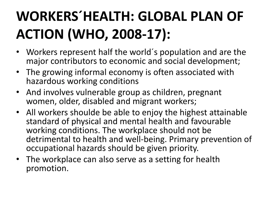 workers health global plan of action who 2008