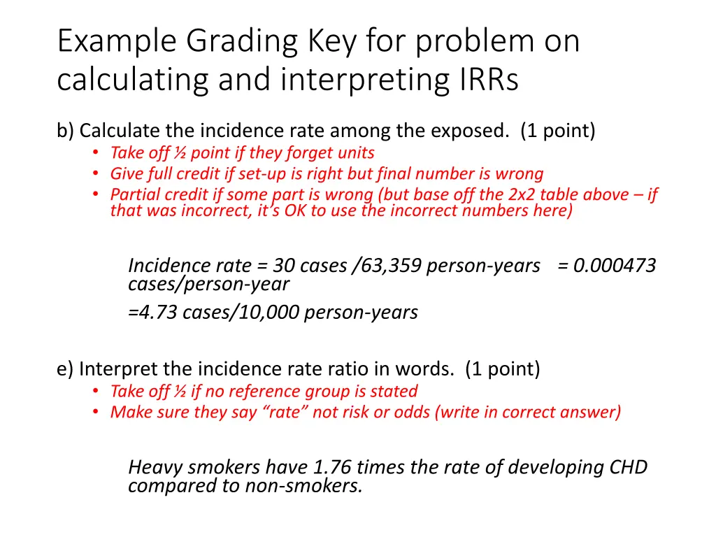 example grading key for problem on calculating