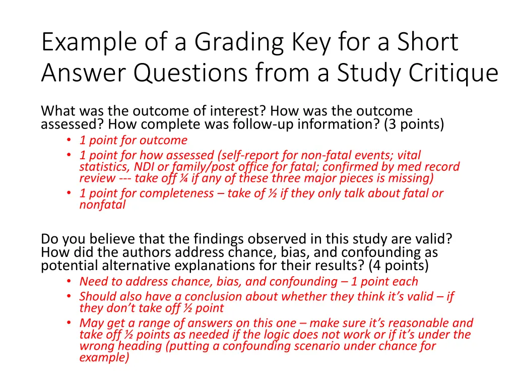 example of a grading key for a short answer