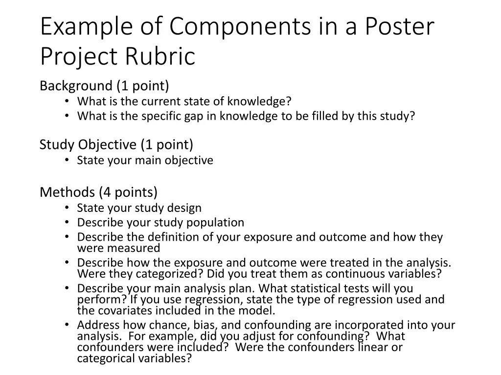 example of components in a poster project rubric