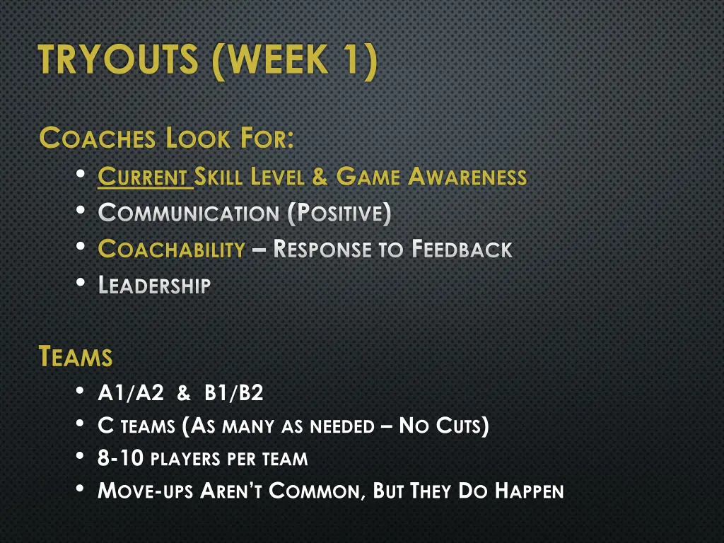 tryouts week 1