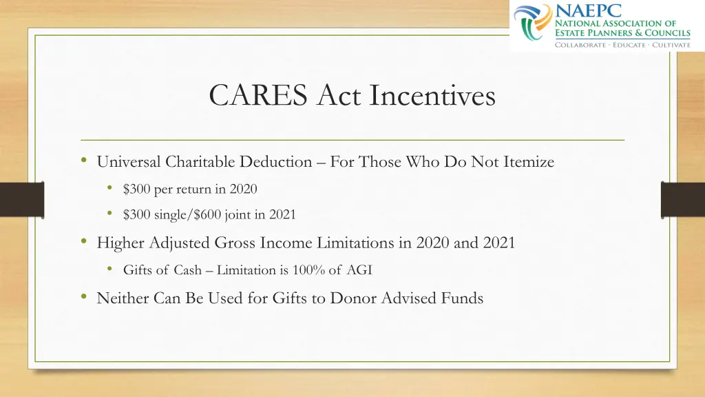 cares act incentives