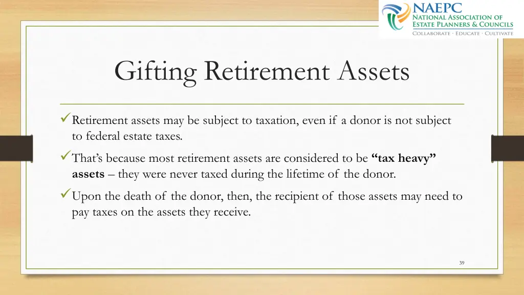 gifting retirement assets