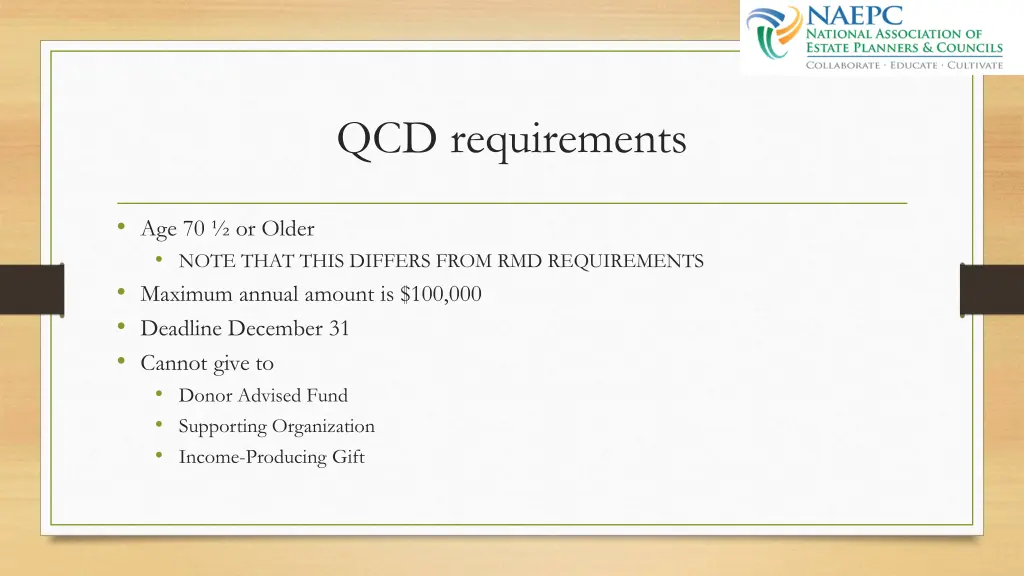 qcd requirements