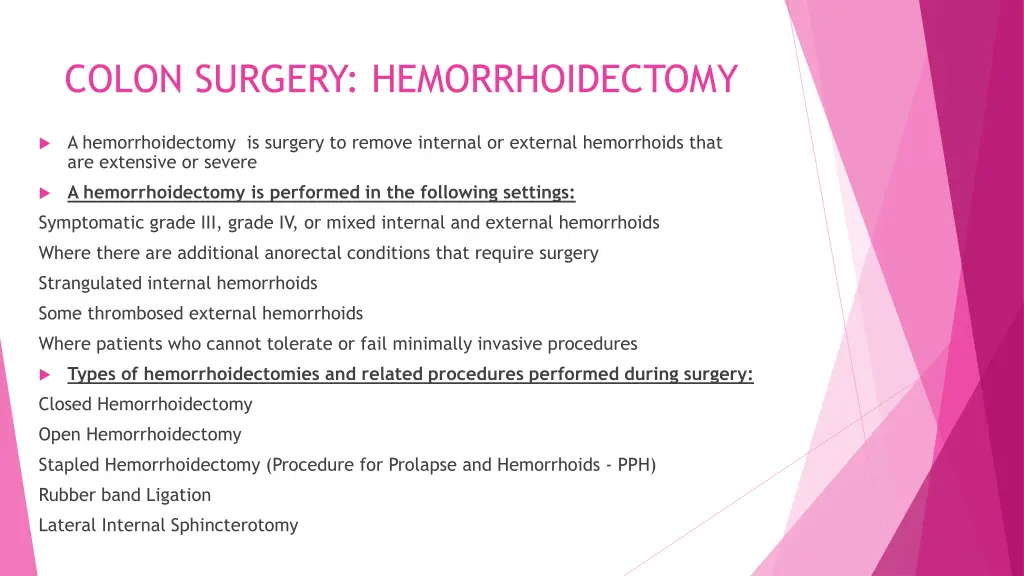 colon surgery hemorrhoidectomy