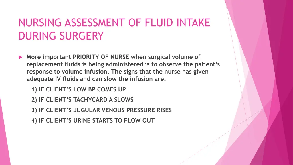 nursing assessment of fluid intake during surgery