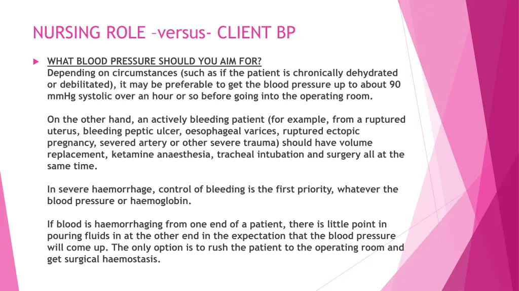 nursing role versus client bp