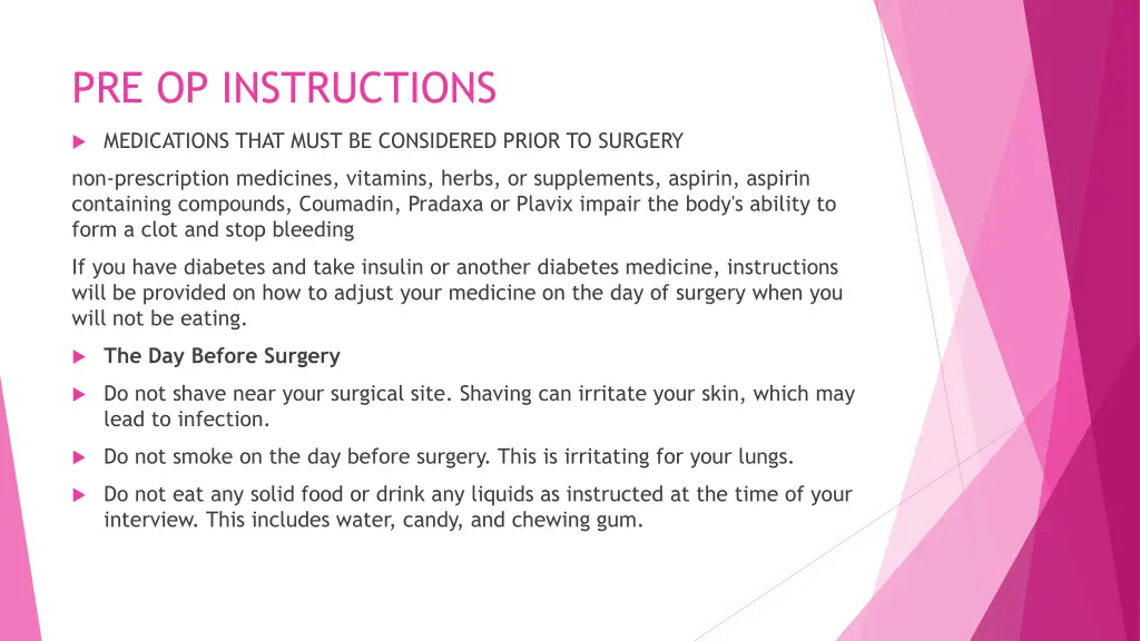 pre op instructions