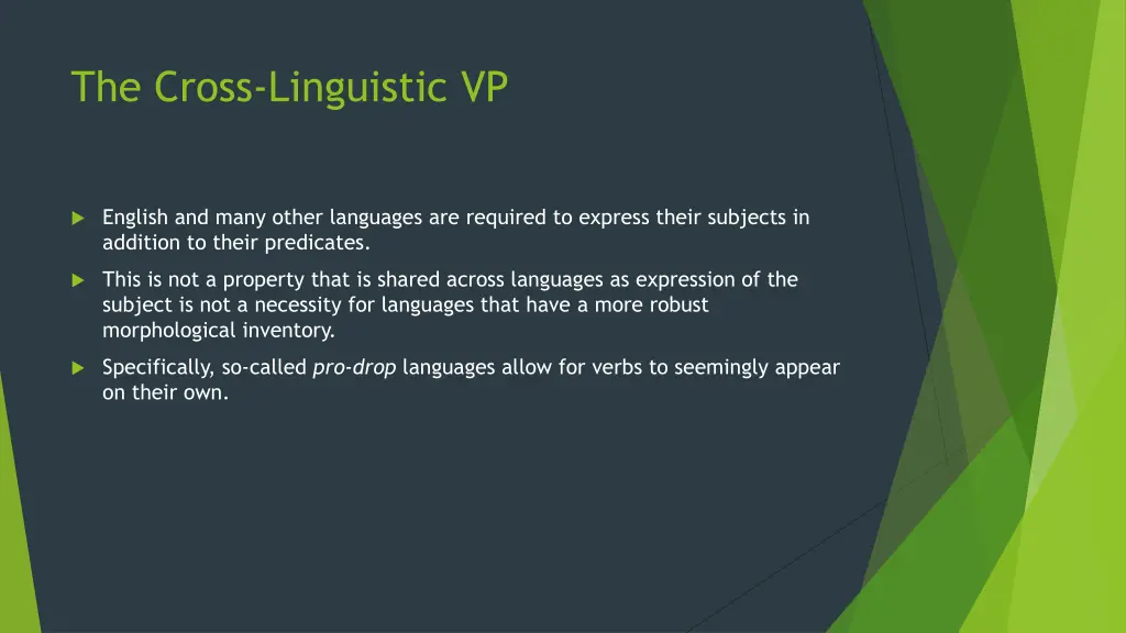 the cross linguistic vp