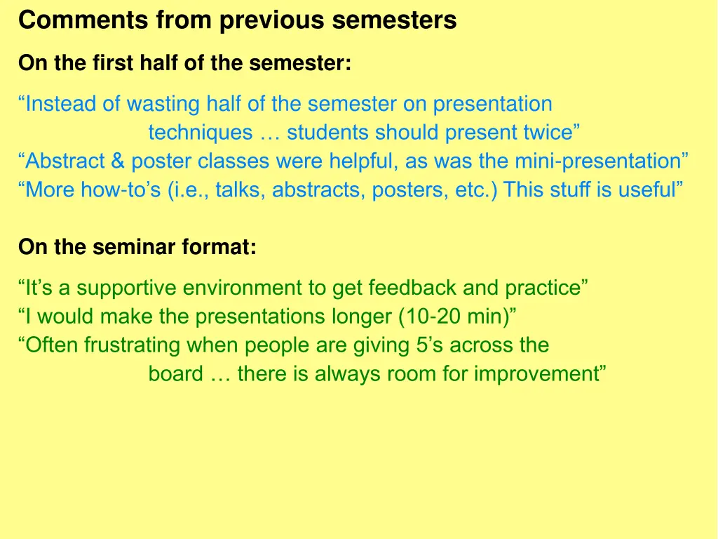 comments from previous semesters 2