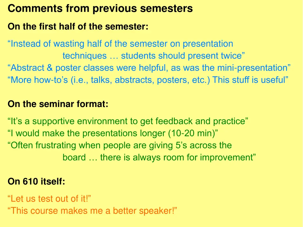 comments from previous semesters 4