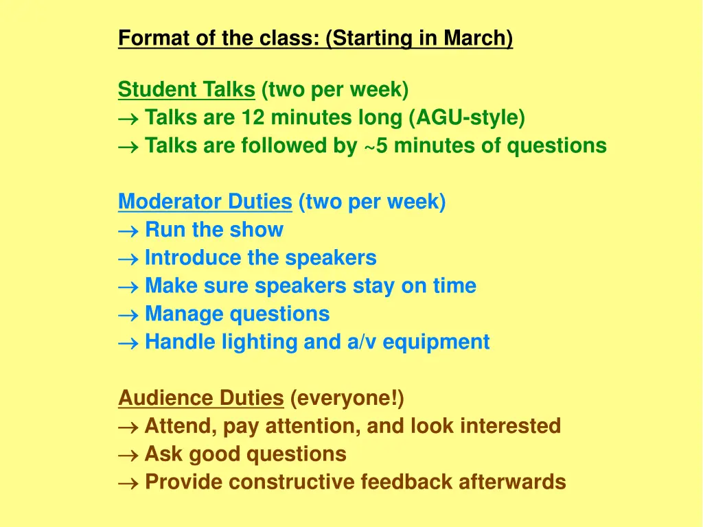 format of the class starting in march 2