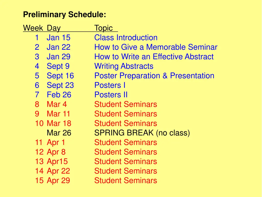 preliminary schedule