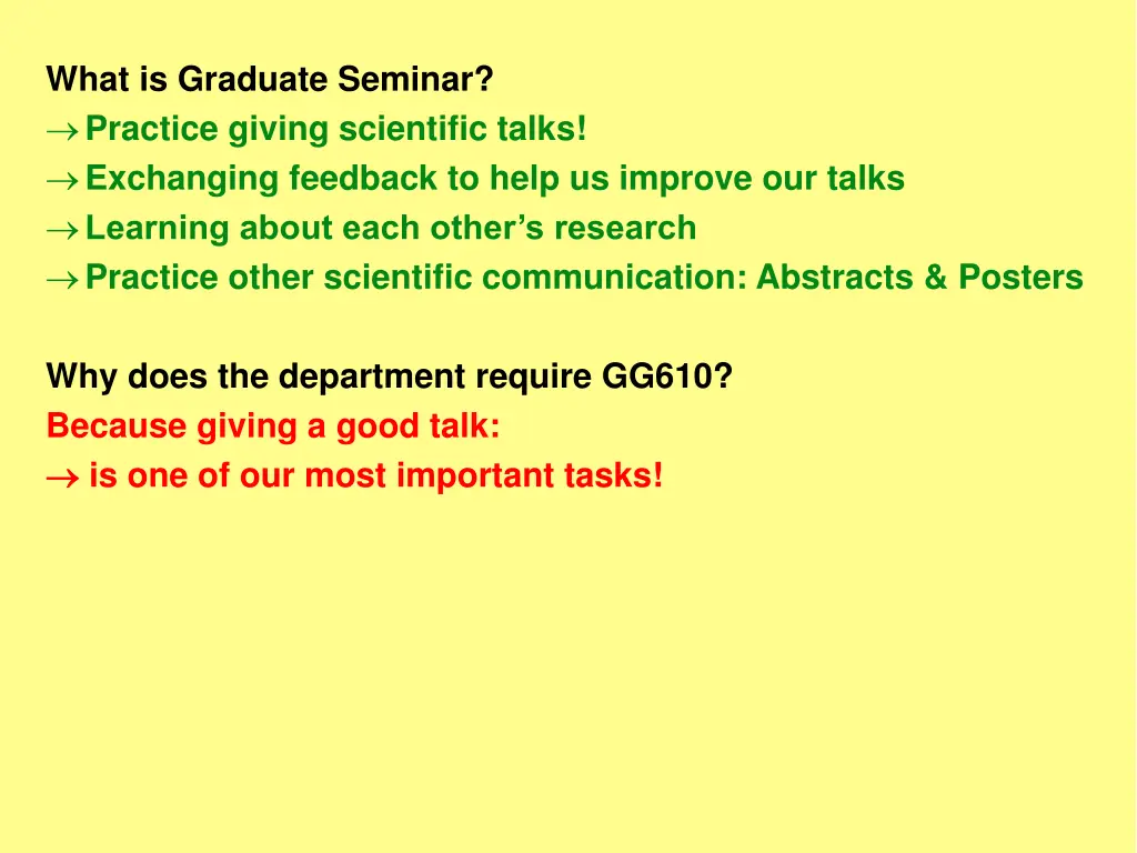 what is graduate seminar practice giving 2