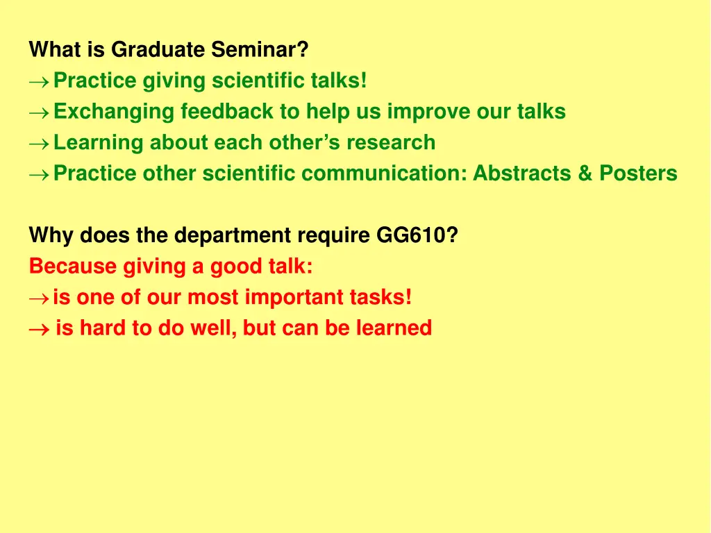 what is graduate seminar practice giving 3