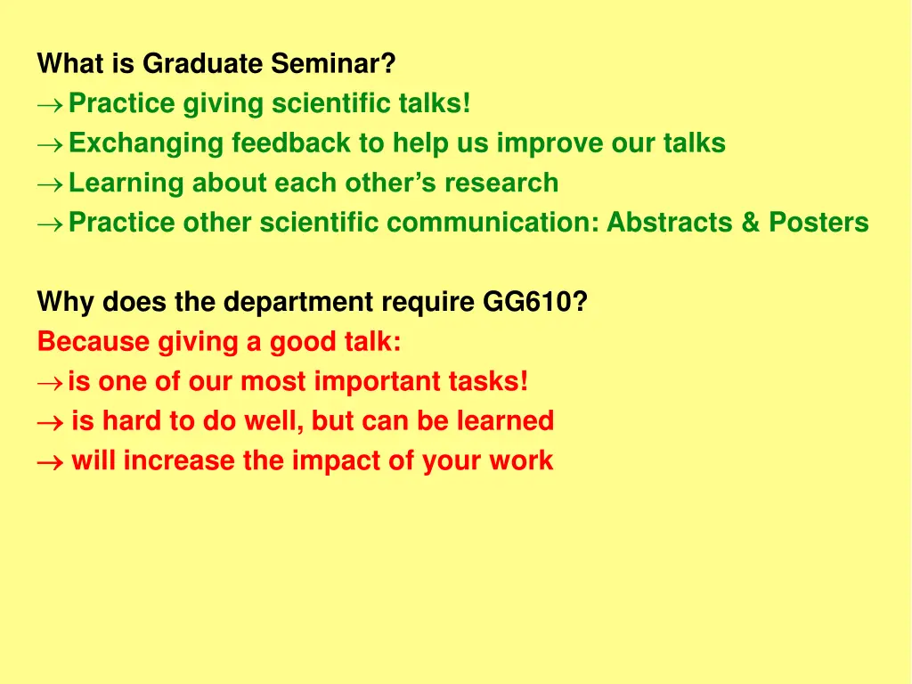 what is graduate seminar practice giving 4