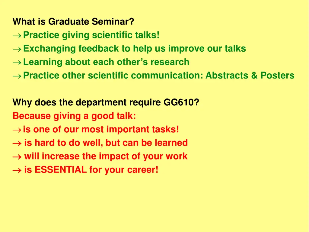 what is graduate seminar practice giving 5