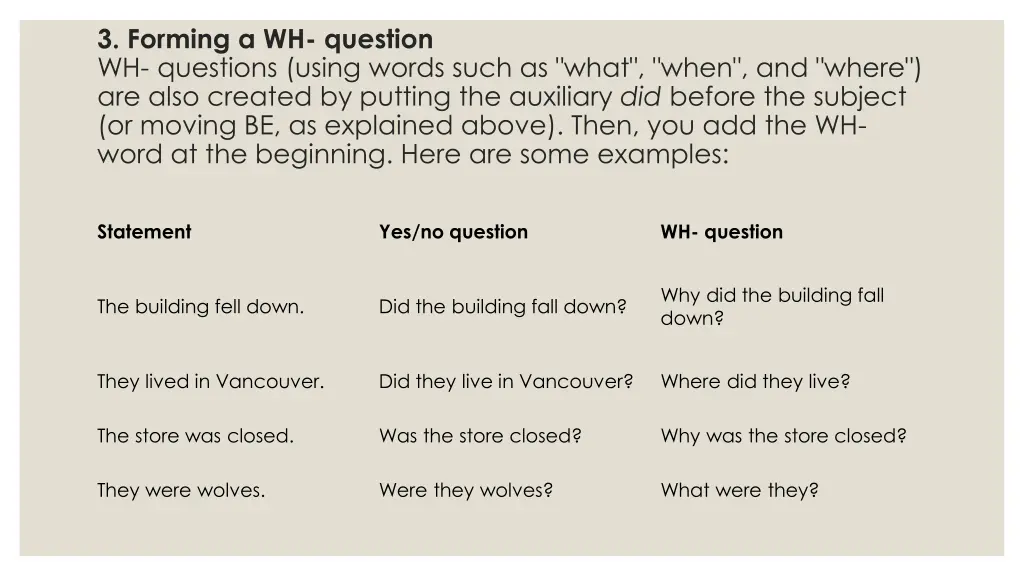 3 forming a wh question wh questions using words