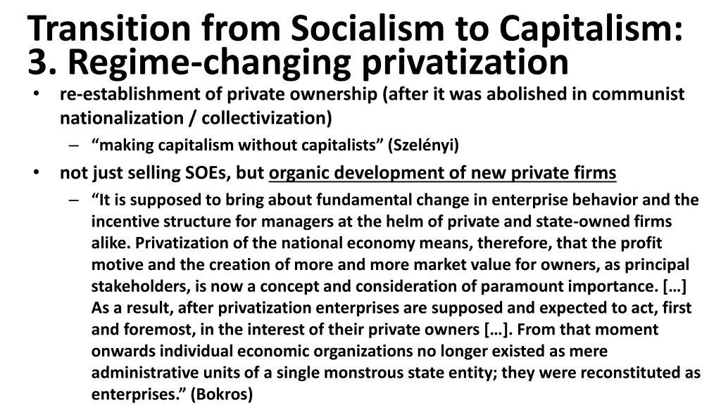 transition from socialism to capitalism 3 regime