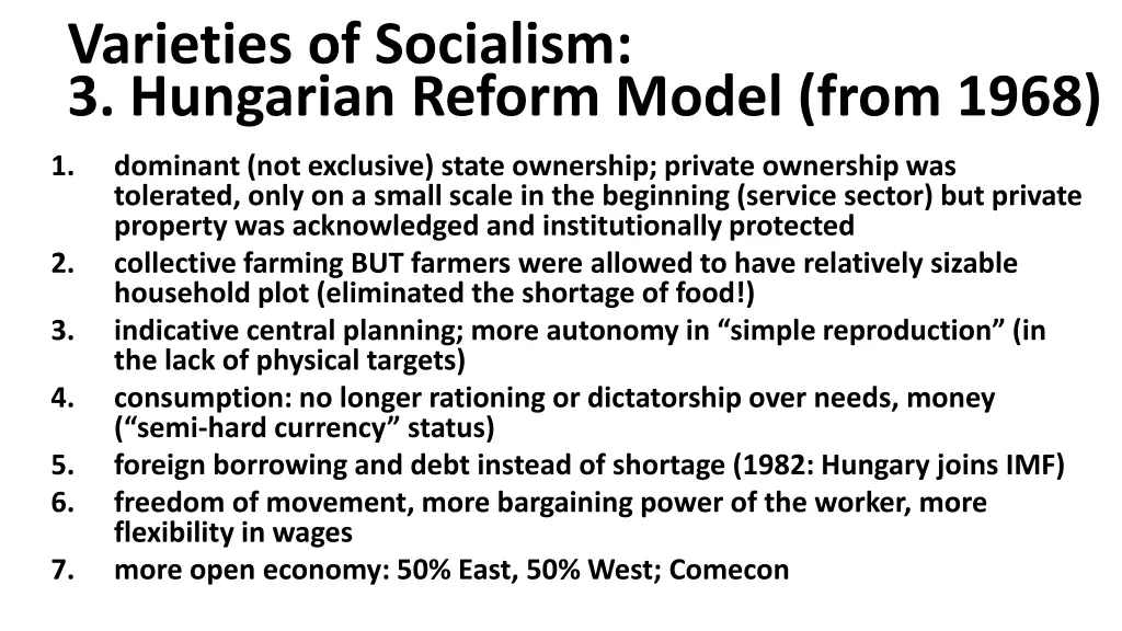 varieties of socialism 3 hungarian reform model