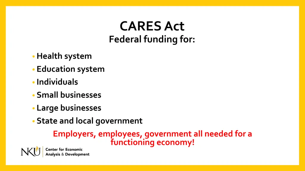 cares act federal funding for