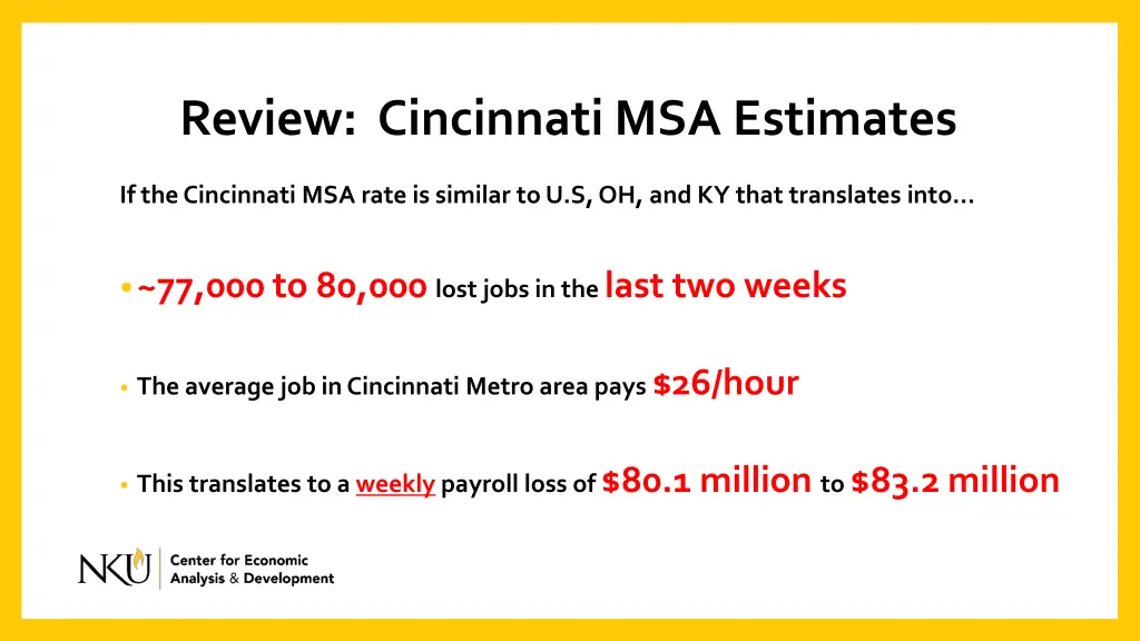 review cincinnati msa estimates