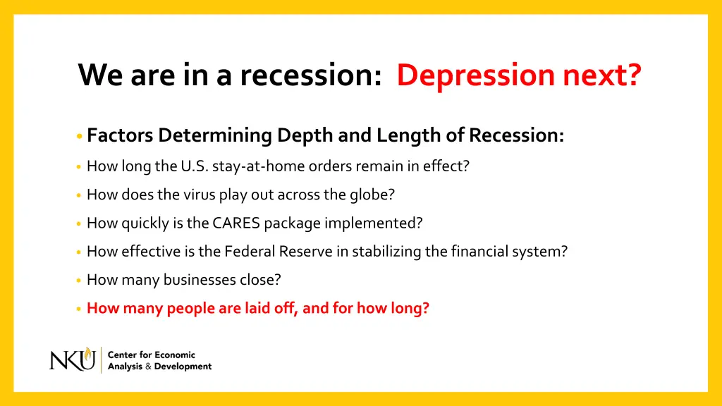 we are in a recession depression next