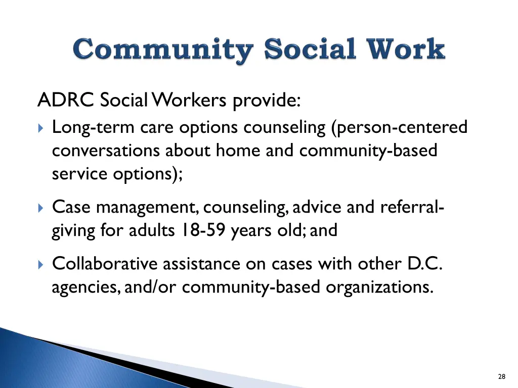 adrc social workers provide long term care