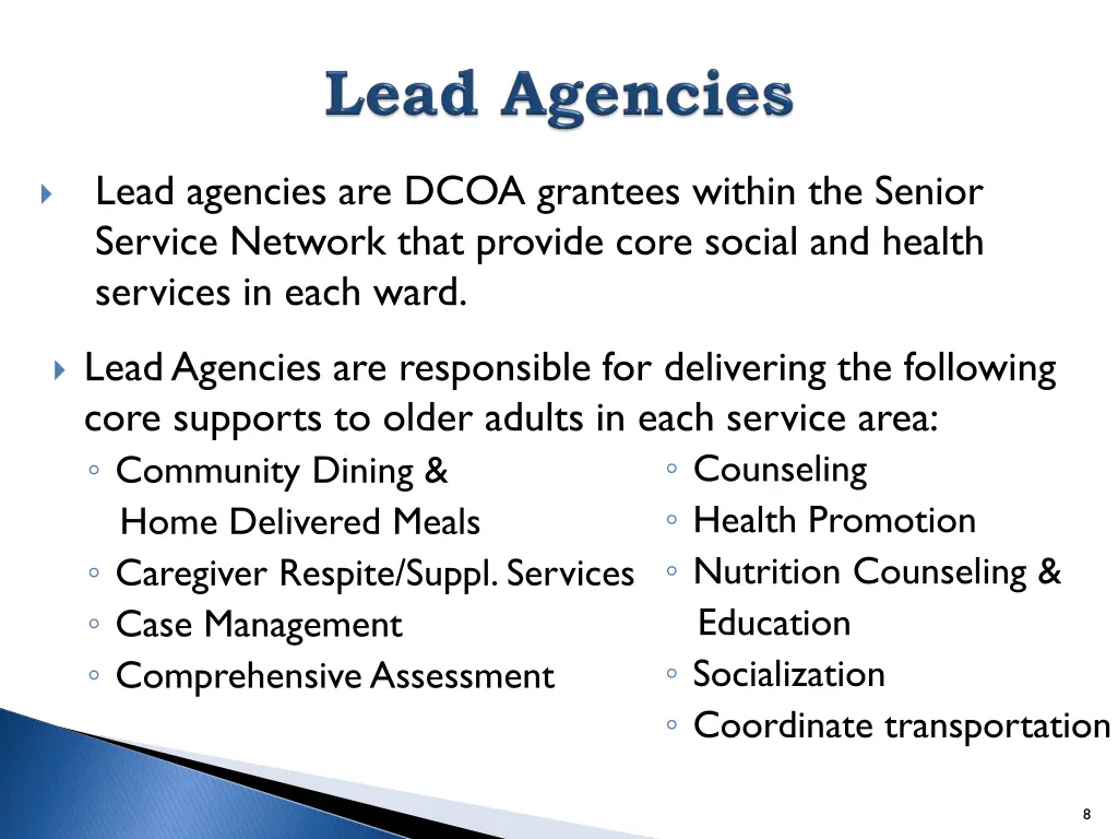 lead agencies are dcoa grantees within the senior