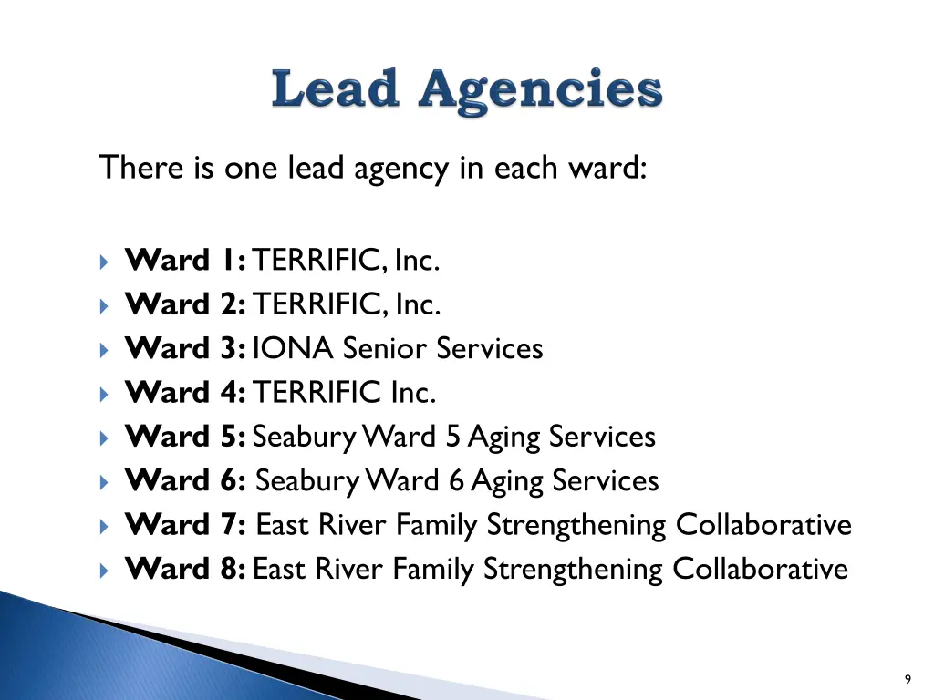 there is one lead agency in each ward