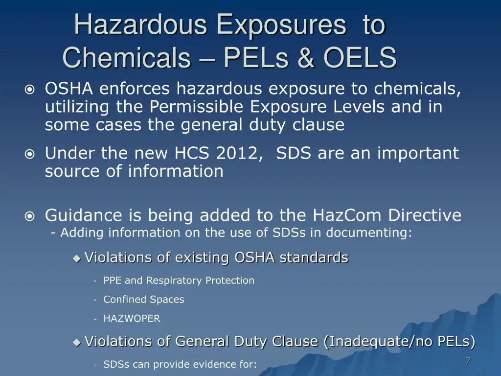 hazardous exposures to chemicals pels oels