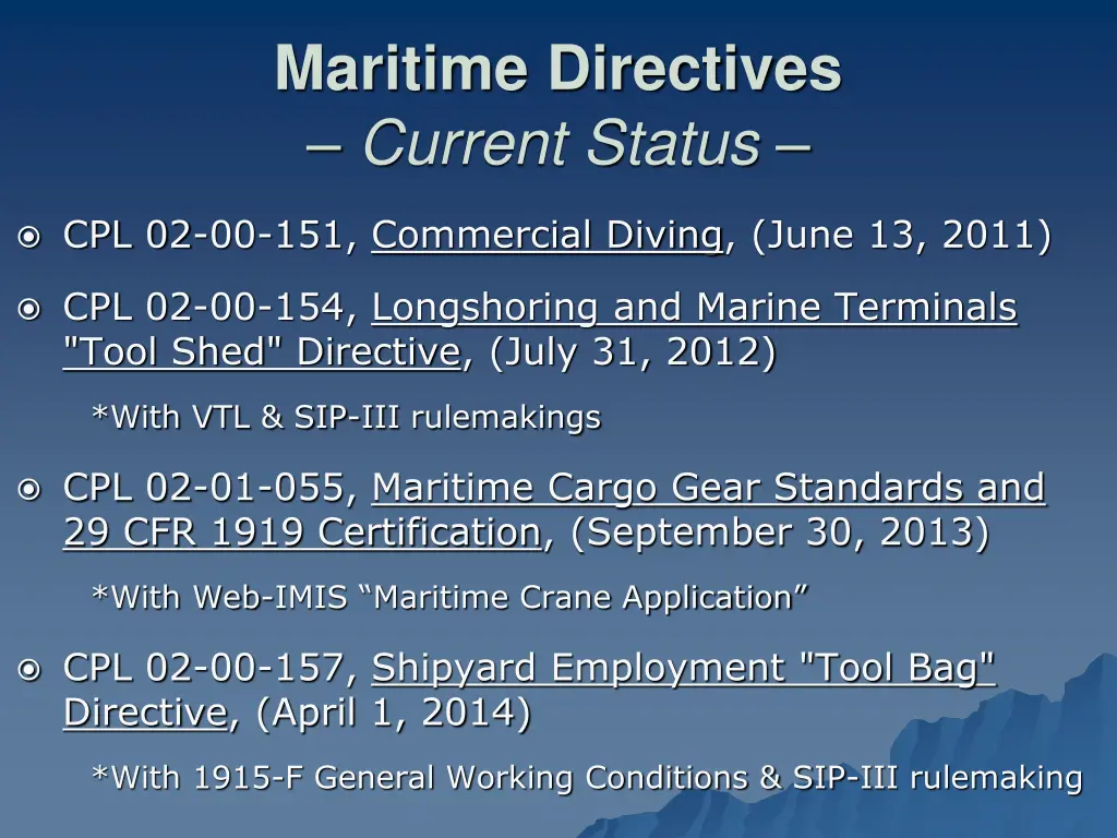 maritime directives current status 1