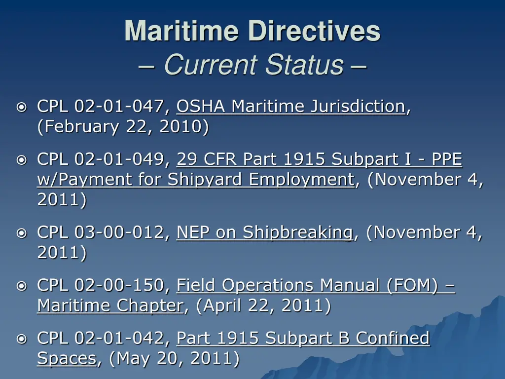 maritime directives current status