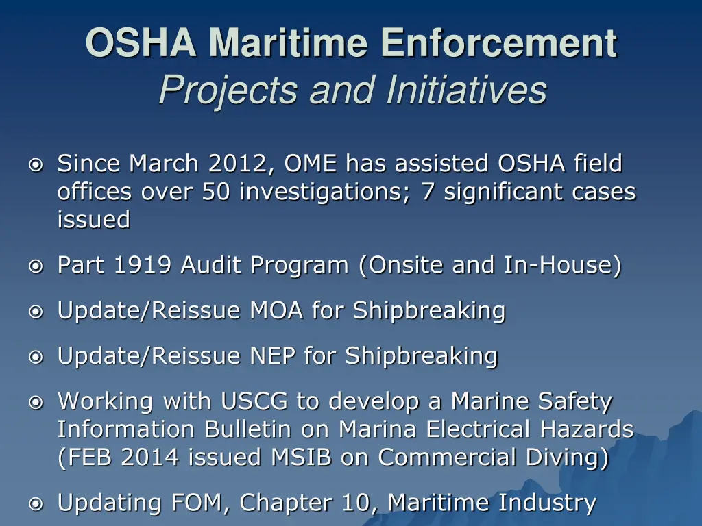 osha maritime enforcement projects and initiatives