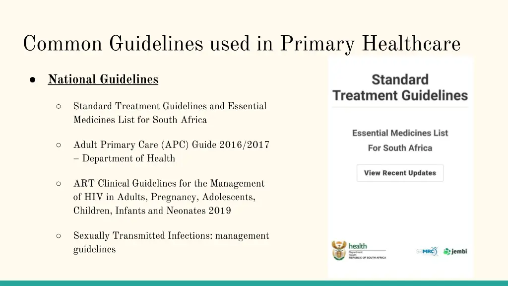 common guidelines used in primary healthcare