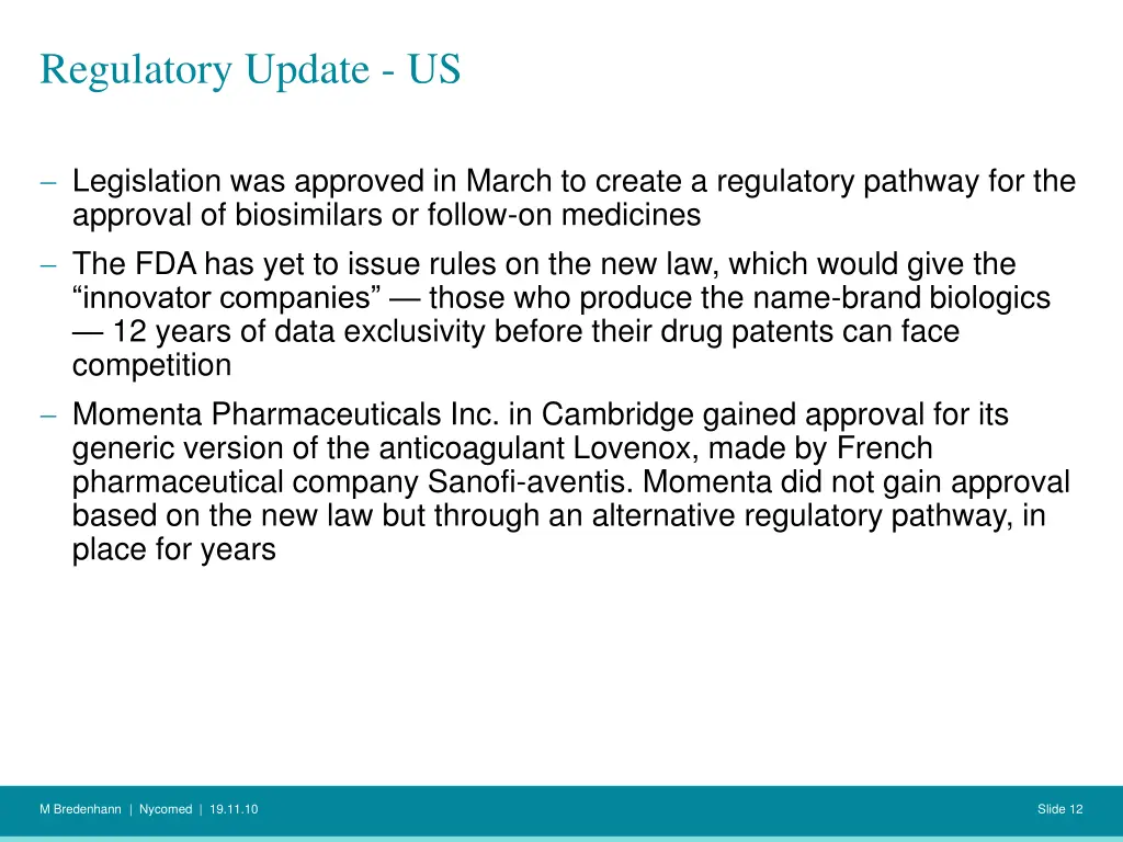 regulatory update us