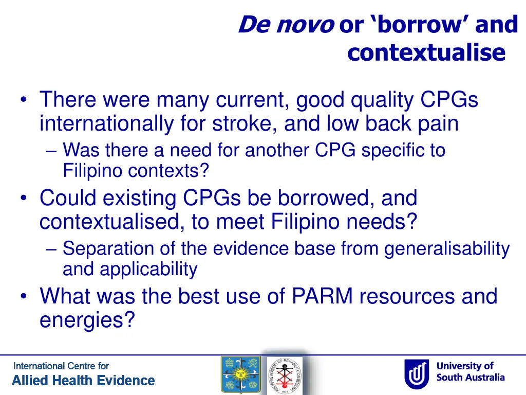 de novo or borrow and contextualise