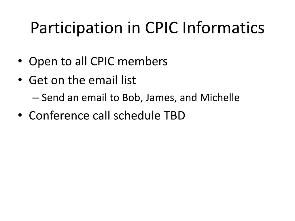 participation in cpic informatics