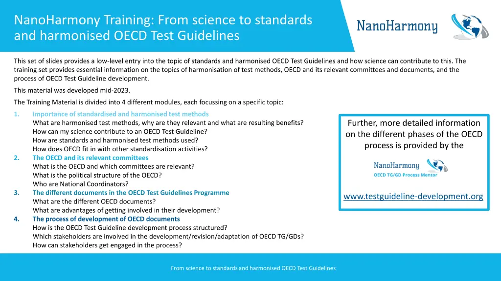 nanoharmony training from science to standards